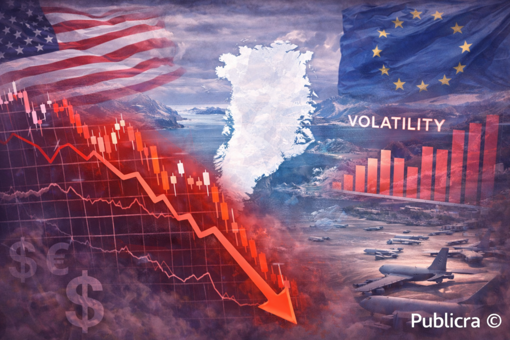 Stock market chart shows sharp decline as geopolitical tensions over Greenland unsettle investors.