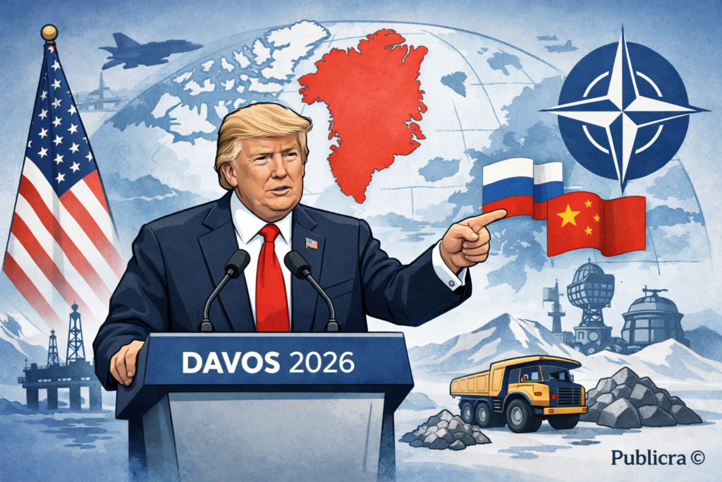 U.S. President Donald Trump speaking at the World Economic Forum in Davos with Arctic security discussions in focus