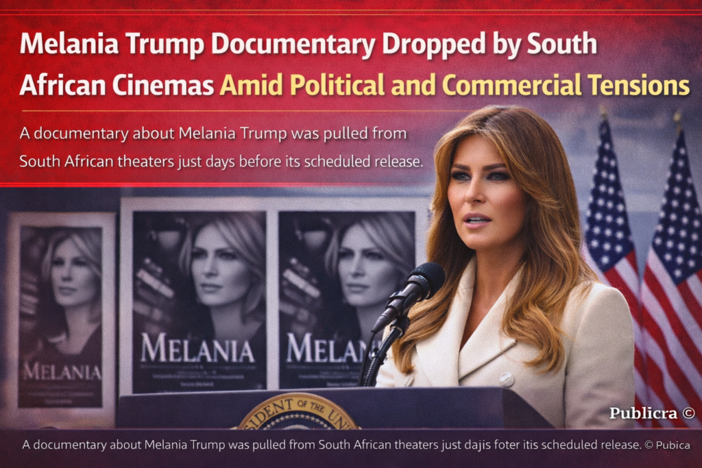 Melania Trump speaking at a public event as her documentary faces release issues in South Africa
