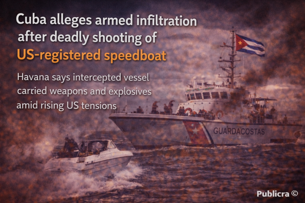 Cuban patrol boat intercepting a US-registered speedboat near northern Cuban coast