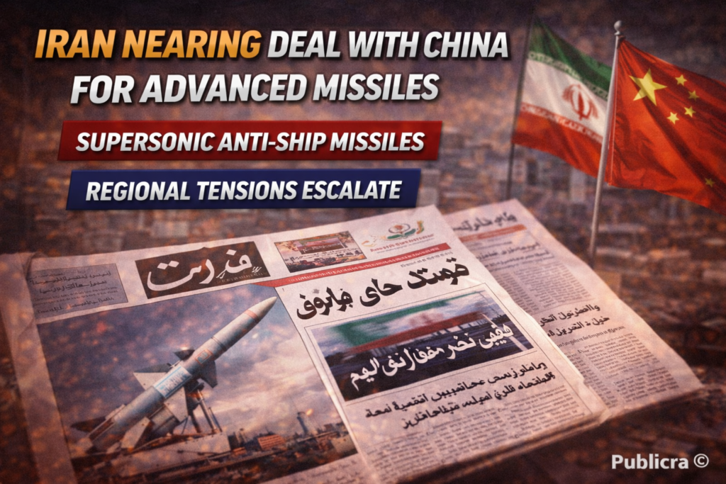 Iranian newspaper featuring missile imagery as reports emerge of a China-Iran missile deal
