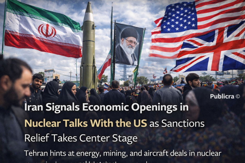 People gather near a missile display during Iran’s Islamic Revolution anniversary in Tehran