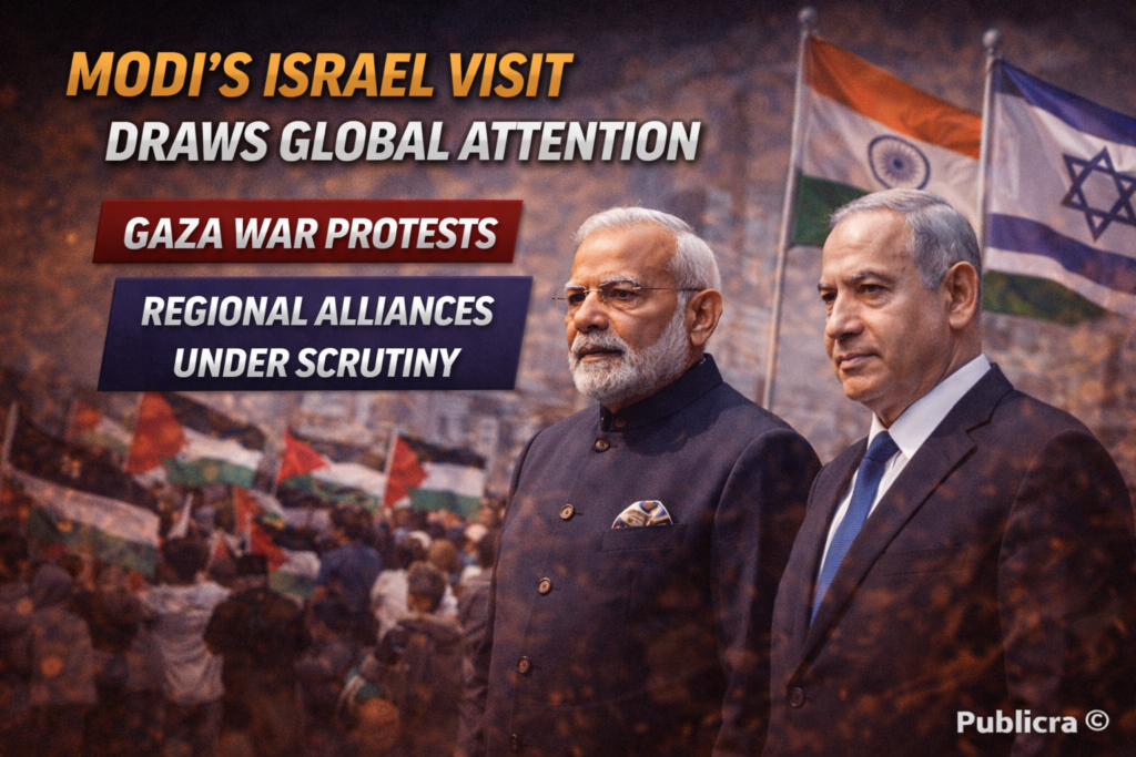 Indian Prime Minister Narendra Modi with Israeli Prime Minister Benjamin Netanyahu during a high-level meeting