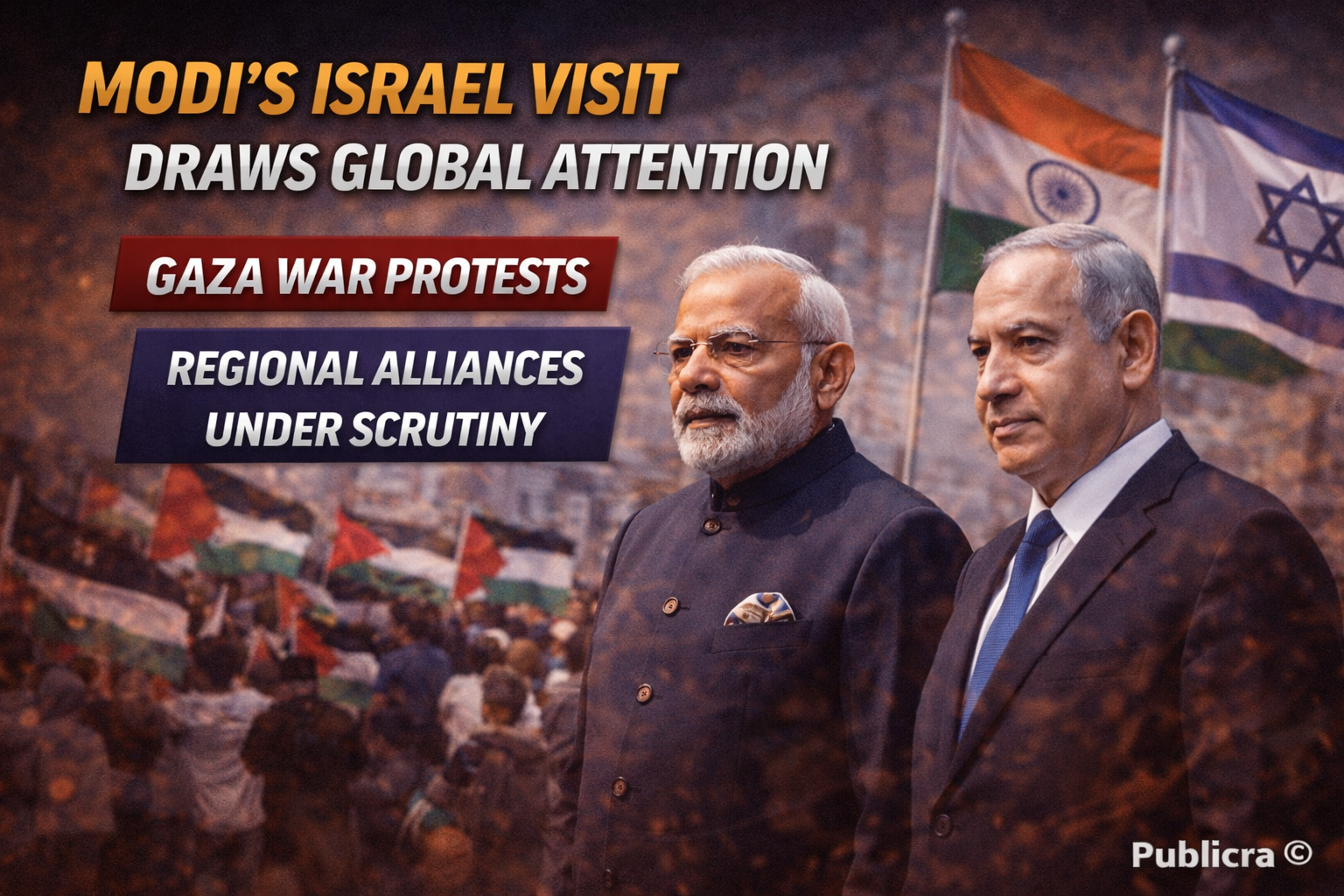 Indian Prime Minister Narendra Modi with Israeli Prime Minister Benjamin Netanyahu during a high-level meeting