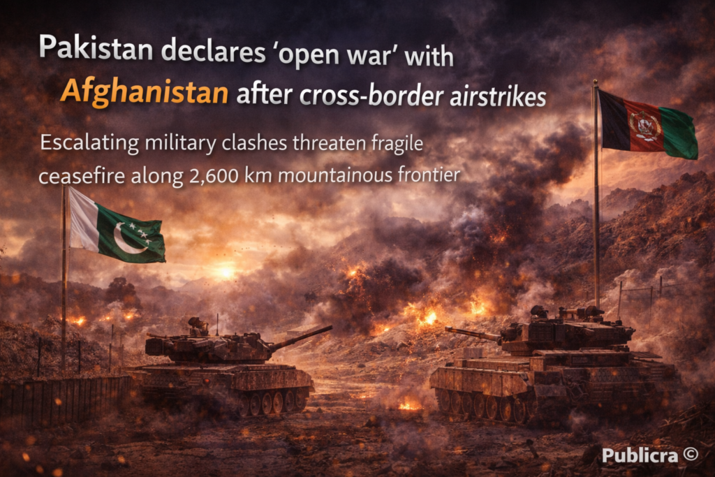 Pakistani tank positioned near the Afghanistan border during escalating military tensions