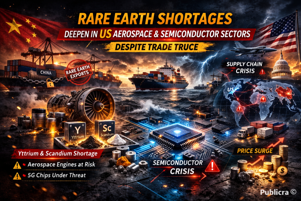 Semiconductor chips on circuit board representing rare earth supply chain crisis