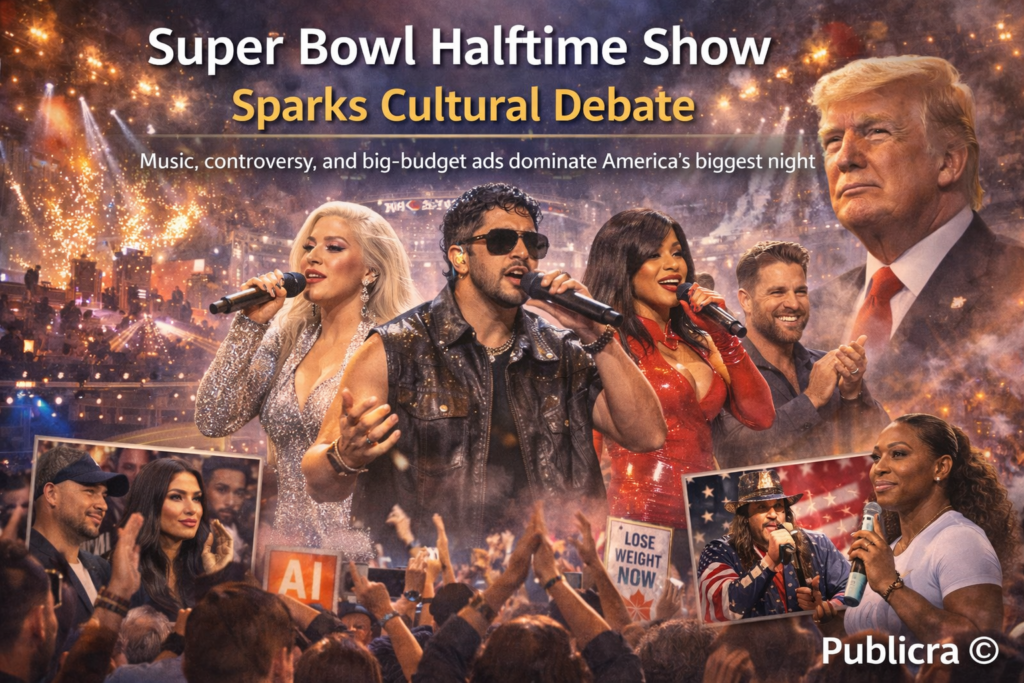 Celebrity-packed Super Bowl halftime performance with global pop stars on stage