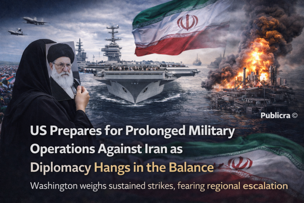 Iranian citizen walking under a large national flag during anniversary celebrations in Tehran