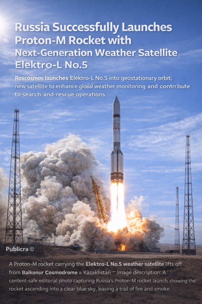 Proton-M rocket launching Elektro-L No.5 weather satellite from Baikonur Cosmodrome