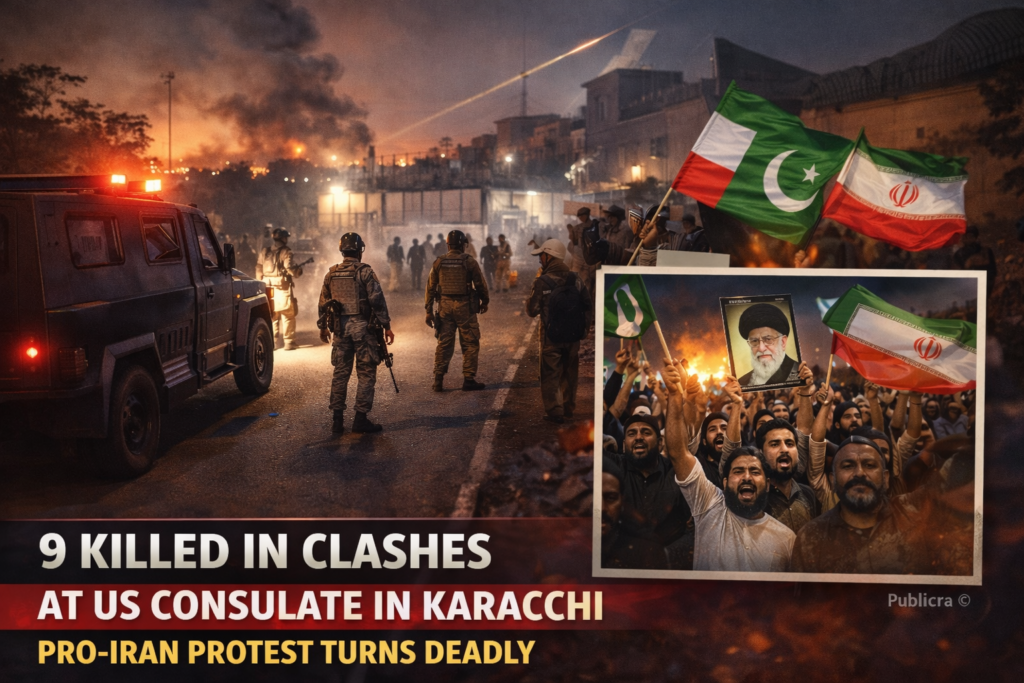Smoke rising near US consulate in Karachi during pro-Iran protest
