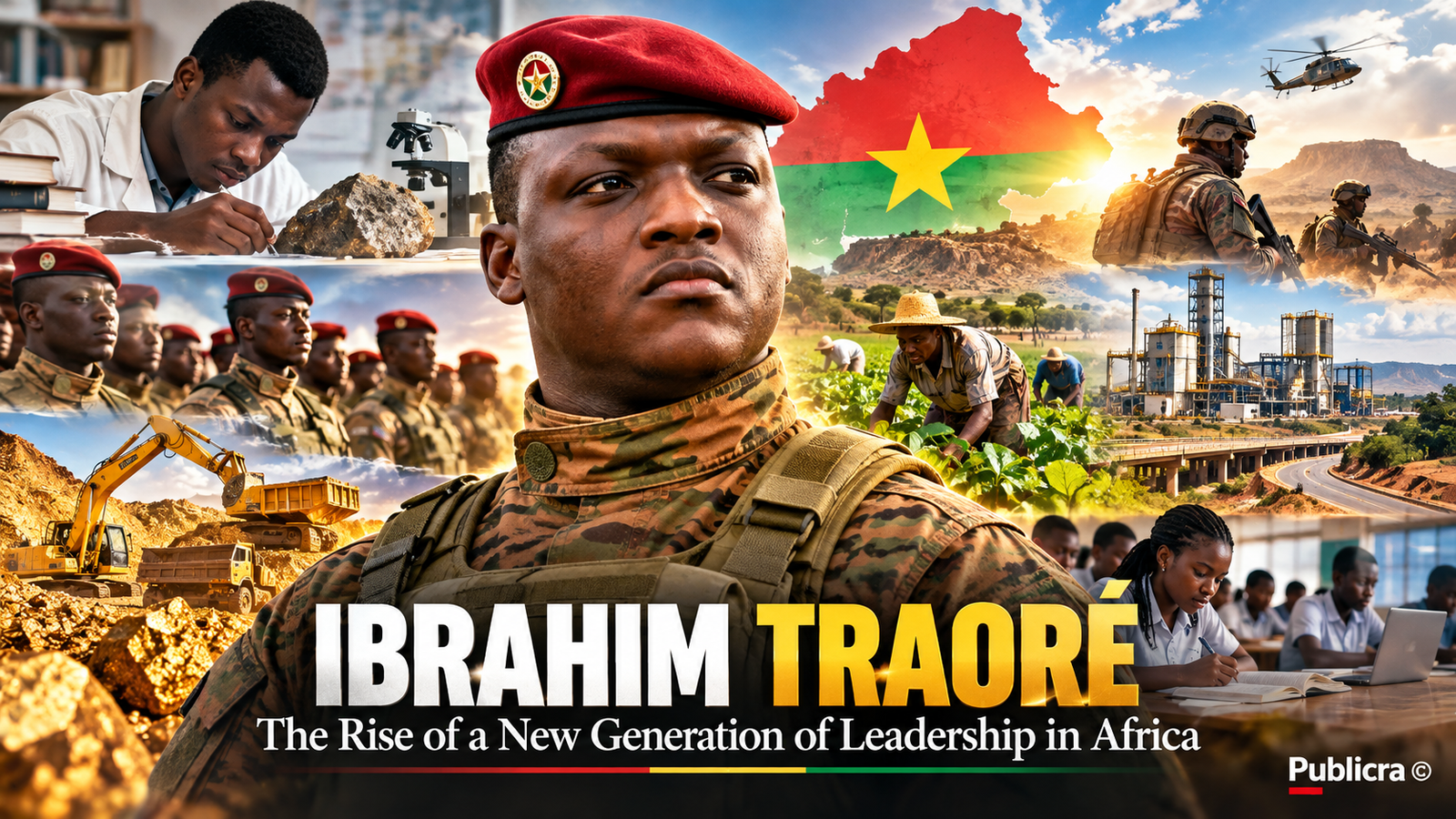 Ibrahim Traoré of Burkina Faso with African development, agriculture, gold mining, industry, military and education