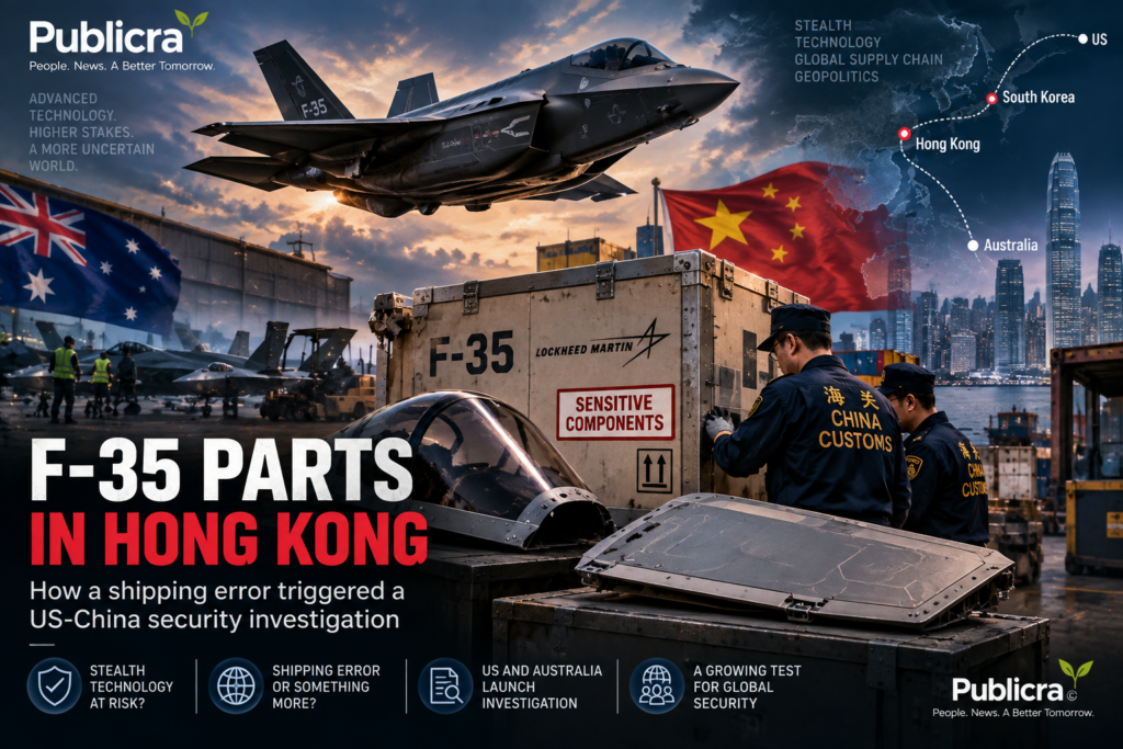 F-35 stealth fighter representing the investigation into aircraft parts unexpectedly diverted from Australia to Hong Kong.