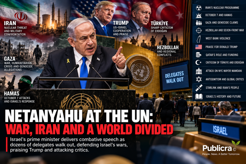 Israeli Prime Minister Benjamin Netanyahu addressing the 81st United Nations General Assembly in New York on September 24, 2026.